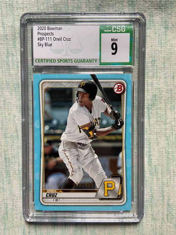 Oneil Cruz #d /499 CSG 9 - 2020 Bowman Prospects Sky Blue Paper Parallel - Pirates RC