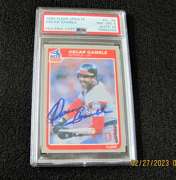 1985 FLEER UPDATE OSCAR GAMBLE PSA-10 AUTO,PSA8 CARD 
