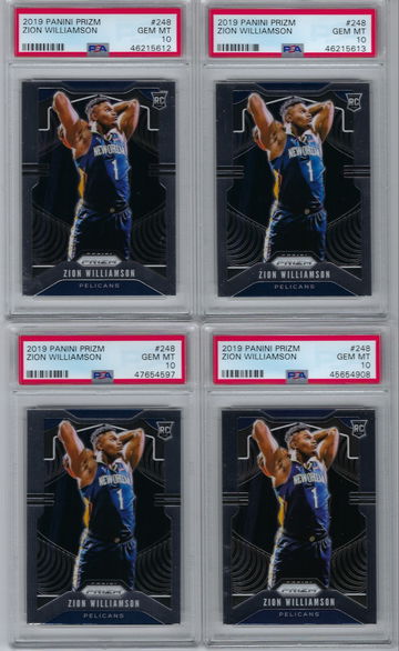 Zion Williamson 2019 Panini Prizm PSA 10 (4 Card Lot) 