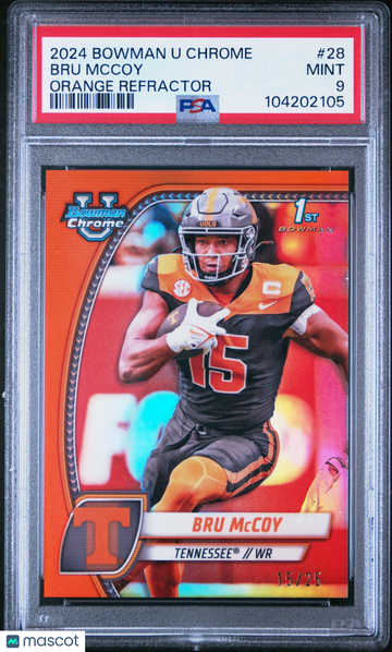 2024 Bowman University Chrome Bru Mccoy #28 Orange Refractor PSA 9