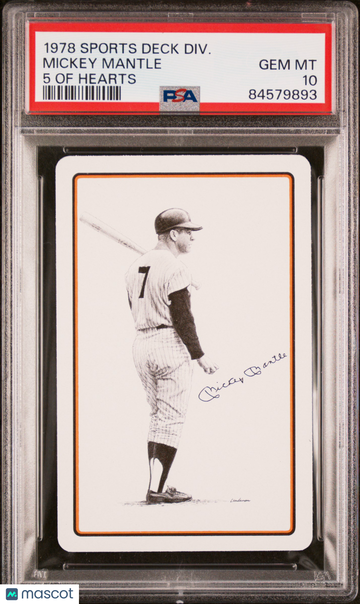 1978 Sports Deck Divison Mickey Mantle PSA 10 - Yankees - HOF - Five of Hearts