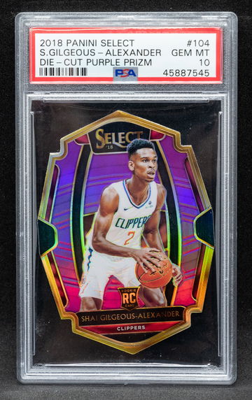 Shai Gilgeous-Alexander 2018-19 Panini Select Die-Cut Purple Prizm /99 Rookie PSA 10