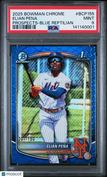 2025 Bowman Chrome Prospects Elian Pena #BCP155 Blue Reptilian /150 Rookie PSA 9