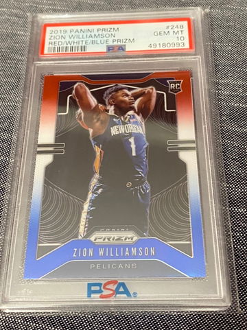 2019 2020 Zion Williamson Panini Prizm Rookie.  Red White and Blue Prizm!   PSA 10!!