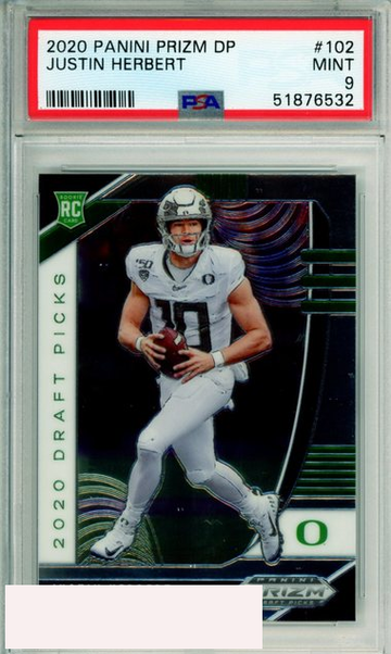 2020 PANINI PRIZM DRAFT PICKS JUSTIN HERBERT #102 ROOKIE CHARGERS RC PSA 9 MINT