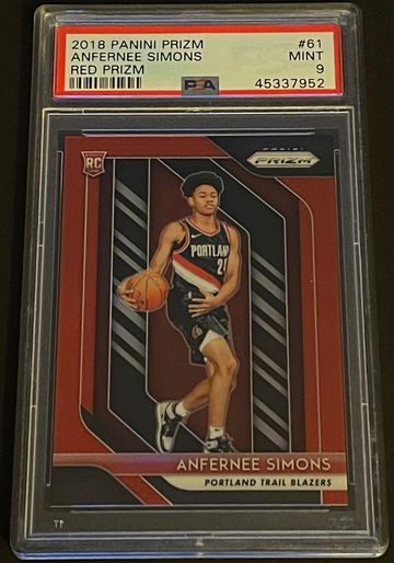 2018 Panini Prizm Red Prizm Anfernee Simons #61 Rookie #’d/299 PSA 9 Mint