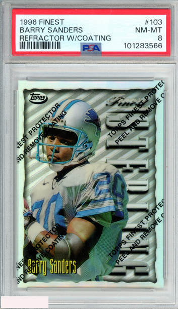 1996 FINEST BARRY SANDERS #103 REFRACTOR WITH COATING LIONS HOF PSA 8 NM-MT