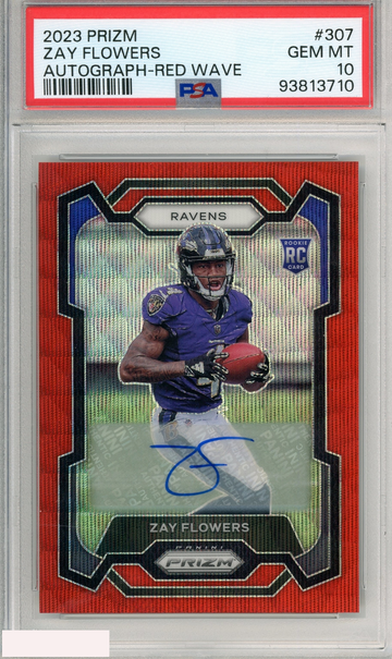 2023 PANINI PRIZM ZAY FLOWERS #307 AUTOGRAPH-RED WAVE PSA 10 GEM MT