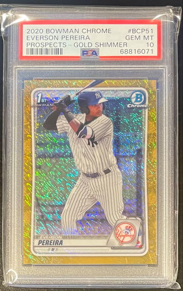 2020 Bowman Chrome Everson Pereira Gold Shimmer /50 PSA 10 Gem Mint Yankees