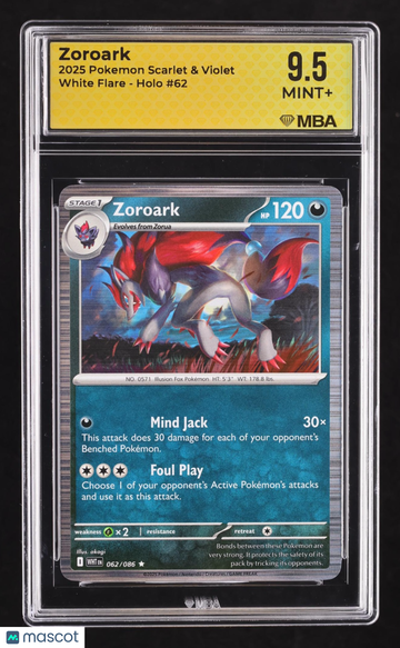 2025 Pokemon Scarlet & Violet White Flare Zoroark Holo MBA 9.5 #62
