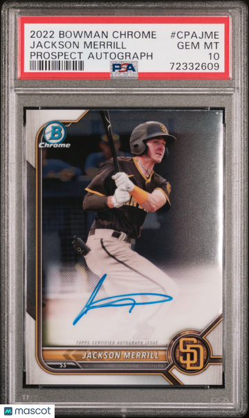 2022 Bowman Chrome Prospect Autographs Jackson Merrill #CPAJME PSA 10