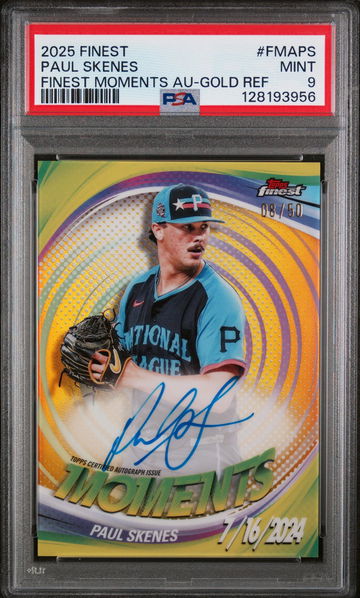2025 Topps Finest Finest Moments Autographs Gold Refractor Paul Skenes #FMAPS /50 PSA 9