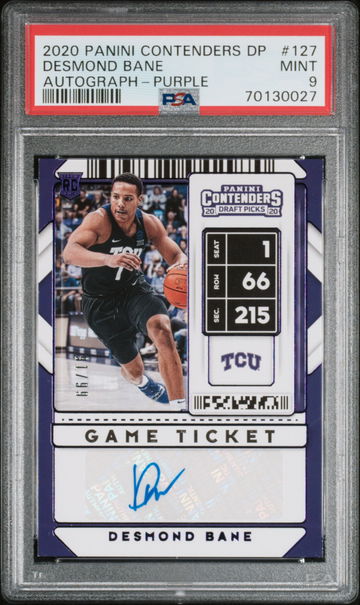 DESMOND BANE 2020 PANINI CONTENDERS DRAFT GAME TICKET RC PURPLE AUTO /99 PSA 9 MINT SP TCU
