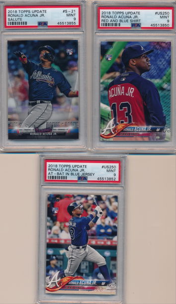 2018 Topps Update Ronald Acuna Red & Blue Salute 250 PSA 9 Lot