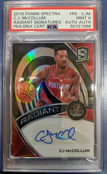 2019 Panini Spectra CJ McCollum Radiant Signatures PSA 9