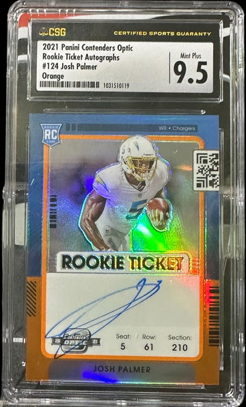 2020 Panini Contenders Optic Josh Palmer Rookie Ticket Auto 9.5 Mint Plus 8 Auto 49/50