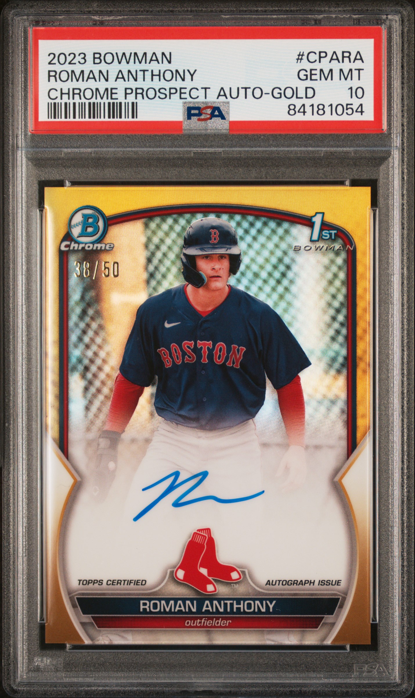2023 Bowman Chrome Autographs Roman Anthony #CPARA Gold Refractor PSA 10