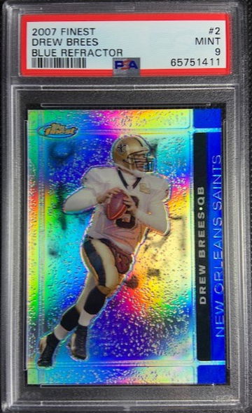 2007 Topps Finest #2 DREW BREES Blue Refractor /299 SP PSA 9 MINT Saints