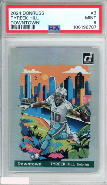 2024 PANINI DONRUSS DOWNTOWN! TYREEK HILL #3 MIAMI DOLPHINS PSA 9 MINT