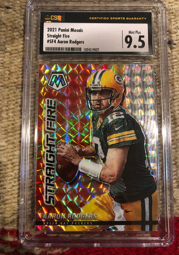 2021 Mosaic Aaron Rodgers Straight Fire! CSG 9.5 Mint Plus! SF4 Green Bay Packers 