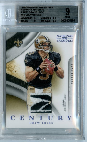 2009 National Treasures Century Material Prime Brand Logo Drew Brees Saints Reebok 1/1