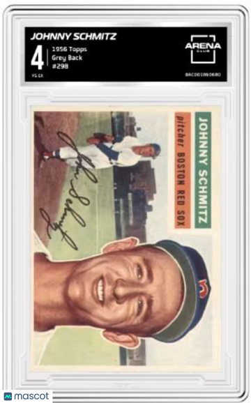 1956 Topps Johnny Schmitz #298 Grey Back Arena Club 4