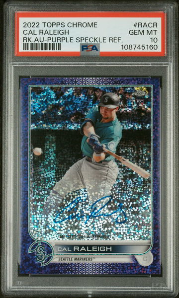 2022 Topps Chrome Rookie Autographs Purple Speckle Refractors Cal Raleigh #RACR /299 PSA 10