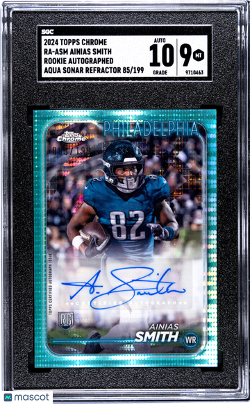 2024 Topps Chrome Ainias Smith #RA-ASM Rookie Autograph Aqua Sonar Refractor /199 Rookie SGC 9 Auto 10