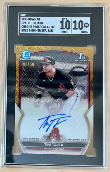 2023 Bowman Tim Tawa Gold Shimmer Auto /50, CPA-TT, SGC 10
