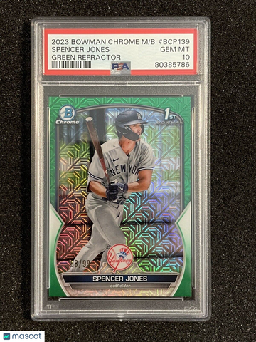2023 Bowman Chrome 1st Spencer Jones #BCP-139 Green Mega Box Mojo #98/99 PSA 10