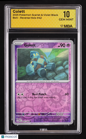 2025 Pokemon Scarlet & Violet Black Bolt Golett Reverse Holo MBA 10 #42