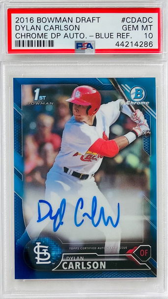2016 Bowman Chrome Draft Dylan Carlson RC Auto Blue Refractor
