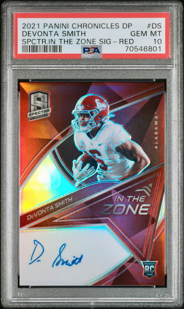 2021 Panini Chronicles Draft Spectra Devonta Smith IN THE ZONE AUTO PSA 10 Gem Mint 10/12 RC SSP