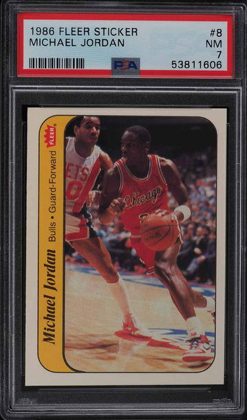 1986 FLEER STICKER MICHAEL JORDAN ROOKIE RC #8 PSA 7 NRMT