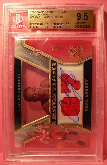 2007-08 SP ROOKIE THREADS GOLD ROOKIES #72 CARL LANDRY AUTO 40/50 BGS 9.5 GEM MINT