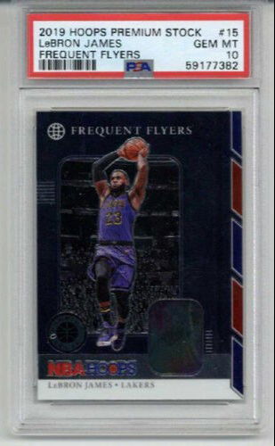 2019 PANINI HOOPS PREMIUM STOCK FREQUENT FLYERS #15 LEBRON JAMES LAKERS PSA 10