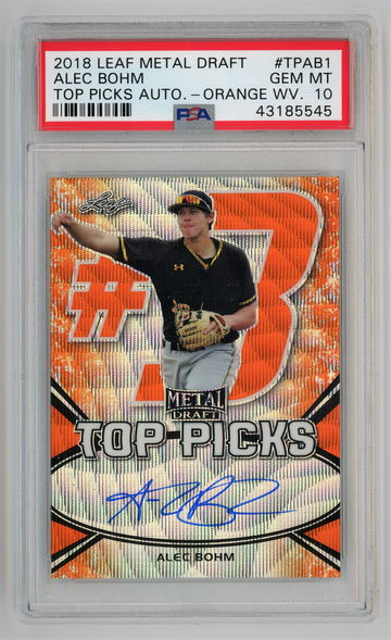 2018 Leaf Metal Draft Top Picks Auto Orange Wave /3 Alec Bohm PSA 10 Pop 1!!