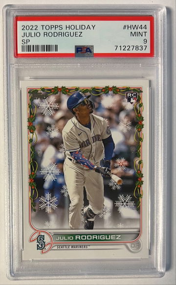 2022 Topps Holiday Julio Rodriguez Rookie SP Candy Cane Sleeve PSA 9 Mariners