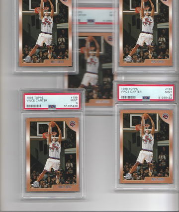 LOT OF 5- PSA 9 MINT 1998 TOPPS VINCE CARTER ROOKIE CARD #199