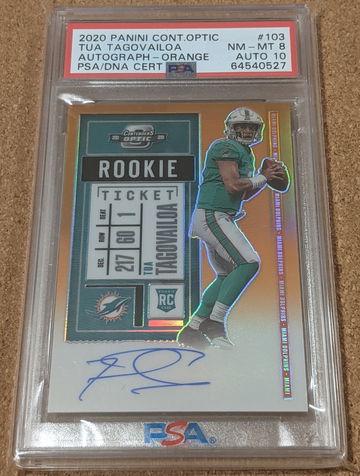 2020 Contenders Optic Tua Tagovailoa Rookie Ticket Auto Orange /50 PSA 8 RC 🔥