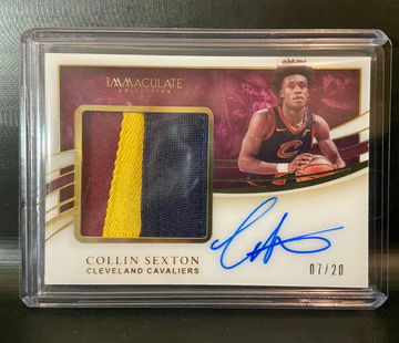 2019-20 IMMACULATE PREMIUM 3 COLOR PATCH AUTO COLLIN SEXTON 07/20 GAME WORN