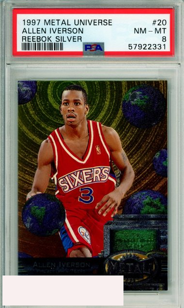 1997 METAL UNIVERSE REEBOK SILVER ALLEN IVERSON #20 HOF 76ERS PSA NM-MT 8