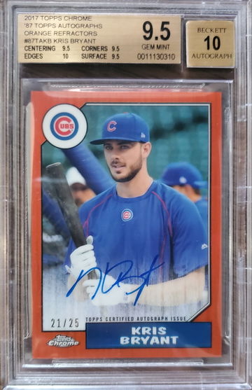 2017 Topps Chrome 1987 Orange Refractor #/25 Kris Bryant Auto BGS 9.5 