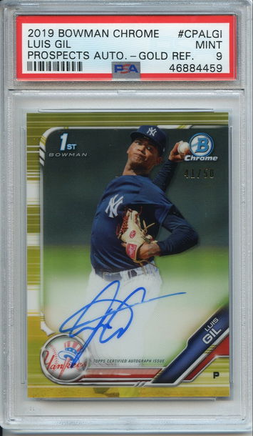 Luis Gil 2019 Bowman Chrome Gold Refractor Auto /50 PSA 9 NEP