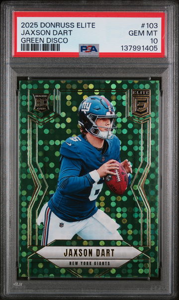 2025 Donruss Elite Green Disco Jaxson Dart #103 PSA 10