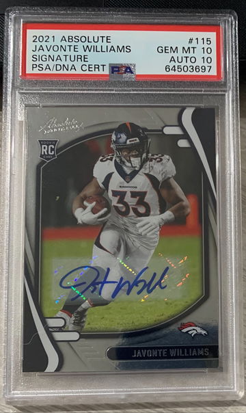 2021 Absolute Autographs Javonte Williams PSA 10/10