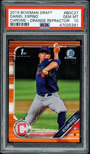 2019 Bowman Draft Chrome Daniel Espino Orange Refractor /25 PSA 10 POP 1