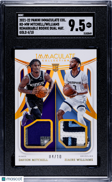 2021 Panini Immaculate Col. Williams Mitchell #RD-MW Remarkable Rookie Dual Mat. Gold SGC 9.5