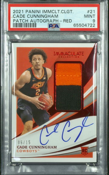 2021-22 Panini Immaculate Collegiate Cade Cunningham On card Auto RC RPA 6/15 Red PSA 9 mint