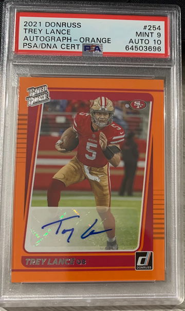 2021 Optic Rated Rookie Orange Trey Lance AUTO PSA 